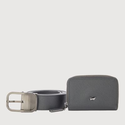 REVERSIBLE FINE GRAIN PRINTED LEATHER BELT WITH GUN IN SATIN FINISH ALLOY NEEDLE BUCKLE