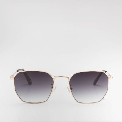 AVA SQUARE-FRAME METAL SUNGLASSES IN DEMI WITH GRADIENT GREY LENS