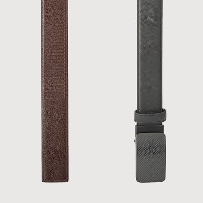 FINE GRAIN PRINTED LEATHER BELT WITH BLACK IN SATIN FINISH STAINLESS STEEL AUTO BUCKLE