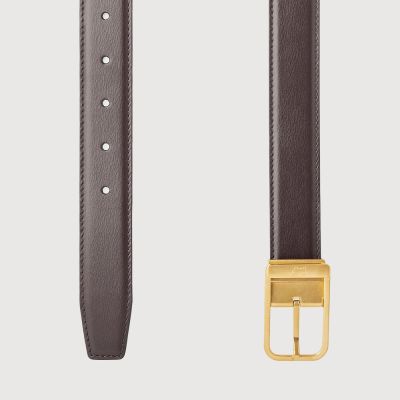 REVERSIBLE FINE GRAIN PRINTED LEATHER BELT WITH OLD GOLD IN ANTIQUE FINISH STAINLESS STEEL NEEDLE BUCKLE