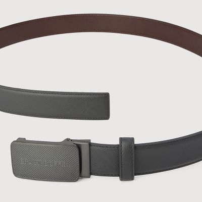 FINE GRAIN PRINTED LEATHER BELT WITH BLACK IN SATIN FINISH STAINLESS STEEL AUTO BUCKLE
