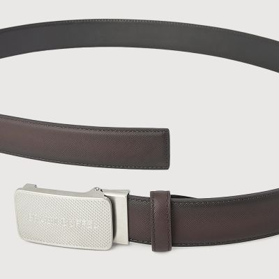 FINE GRAIN PRINTED LEATHER BELT WITH NICKEL IN SATIN FINISH STAINLESS STEEL AUTO BUCKLE