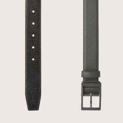 REVERSIBLE FINE GRAIN PRINTED LEATHER BELT WITH BLACK IN SATIN FINISH STAINLESS STEEL NEEDLE BUCKLE 