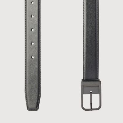 REVERSIBLE FINE GRAIN PRINTED LEATHER BELT WITH BLACK IN SATIN FINISH STAINLESS STEEL NEEDLE BUCKLE