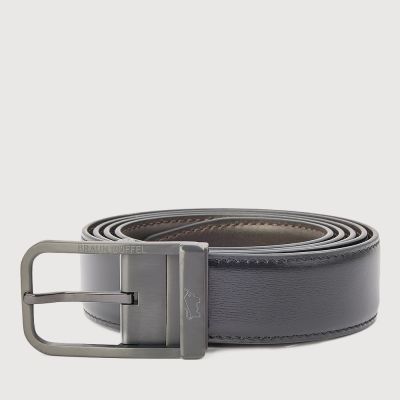 REVERSIBLE FINE GRAIN PRINTED LEATHER BELT WITH BLACK IN SATIN FINISH STAINLESS STEEL NEEDLE BUCKLE