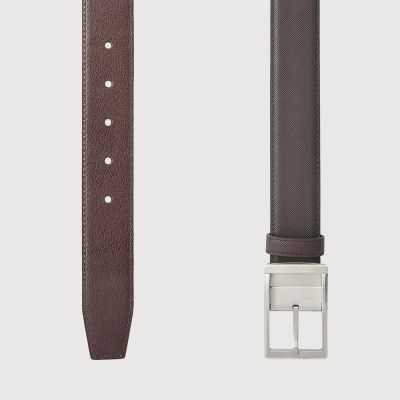 REVERSIBLE FINE GRAIN PRINTED LEATHER BELT WITH NICKEL IN SATIN FINISH STAINLESS STEEL NEEDLE BUCKLE