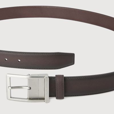 REVERSIBLE FINE GRAIN PRINTED LEATHER BELT WITH NICKEL IN SATIN FINISH STAINLESS STEEL NEEDLE BUCKLE